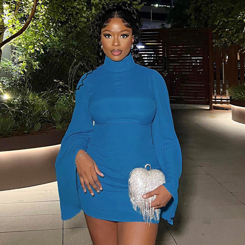 Women Autumn and Winter Turtleneck Solid Sexy Bodycon Dress 3