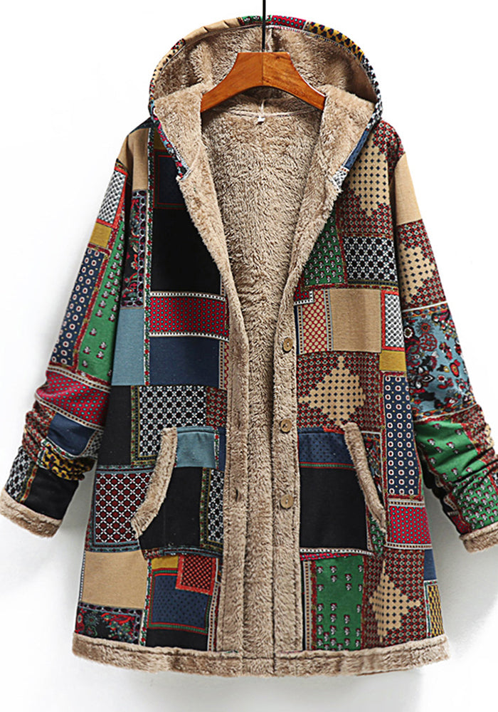 Winter Women's Printed Fleece Hooded Warm Jacket