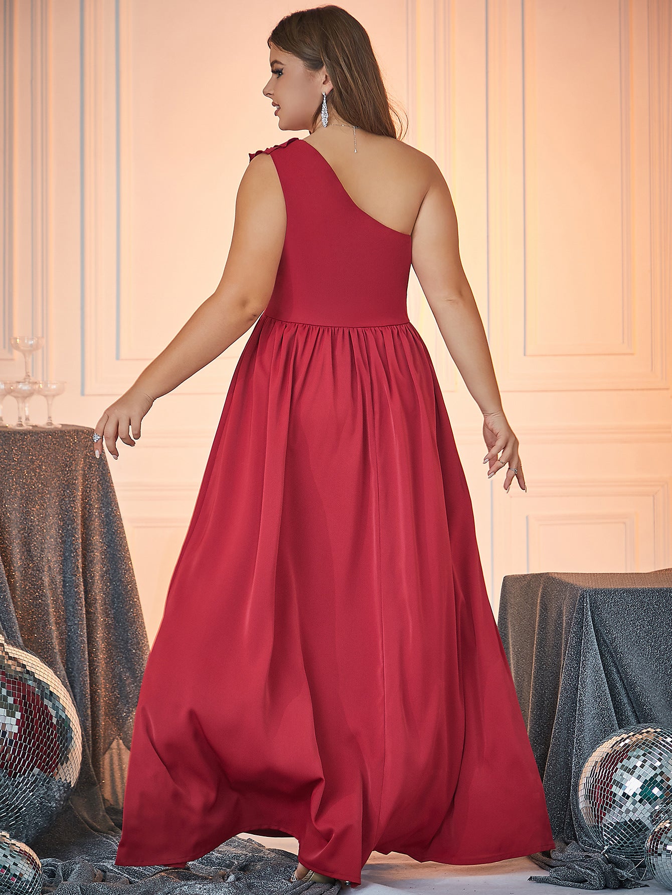 Plus Size Women Slash Shoulder Sleeveless Solid Dress 6