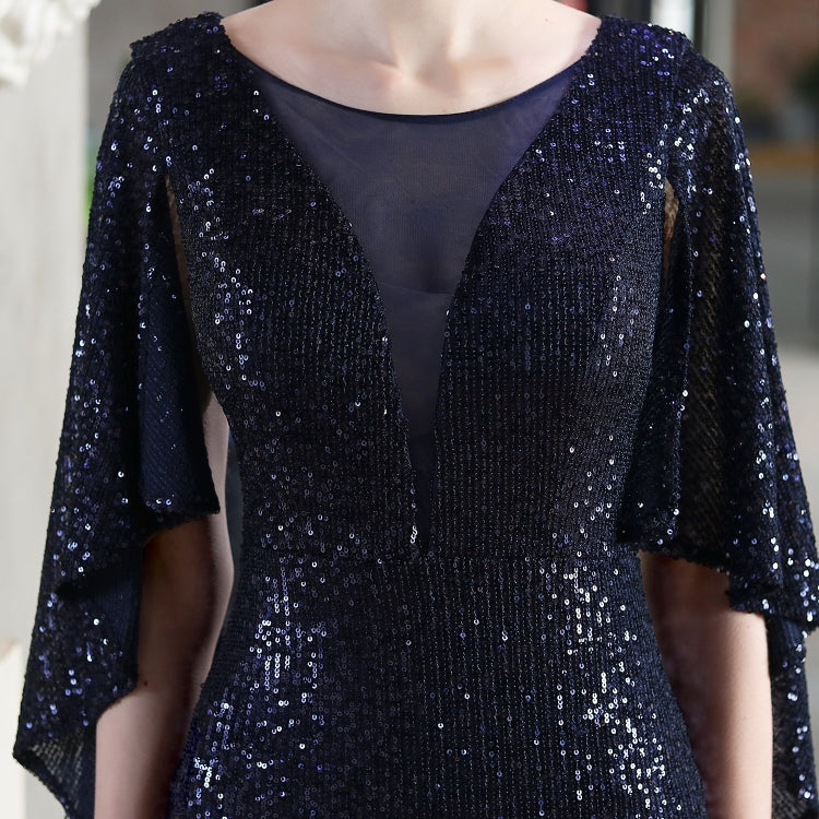 Autumn Formal Sequins Blue O-Neck Mermaid Evening Dress 5