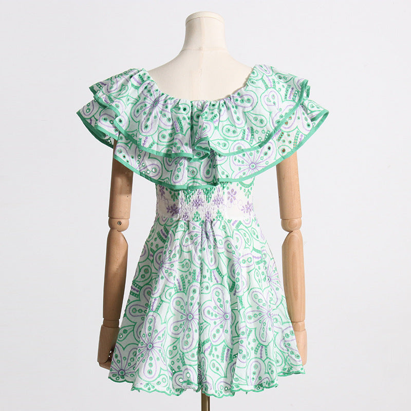 Summer Off Shoulder ruffle embroidered lace Slim Waist Slim Fit Holidays style dress 18