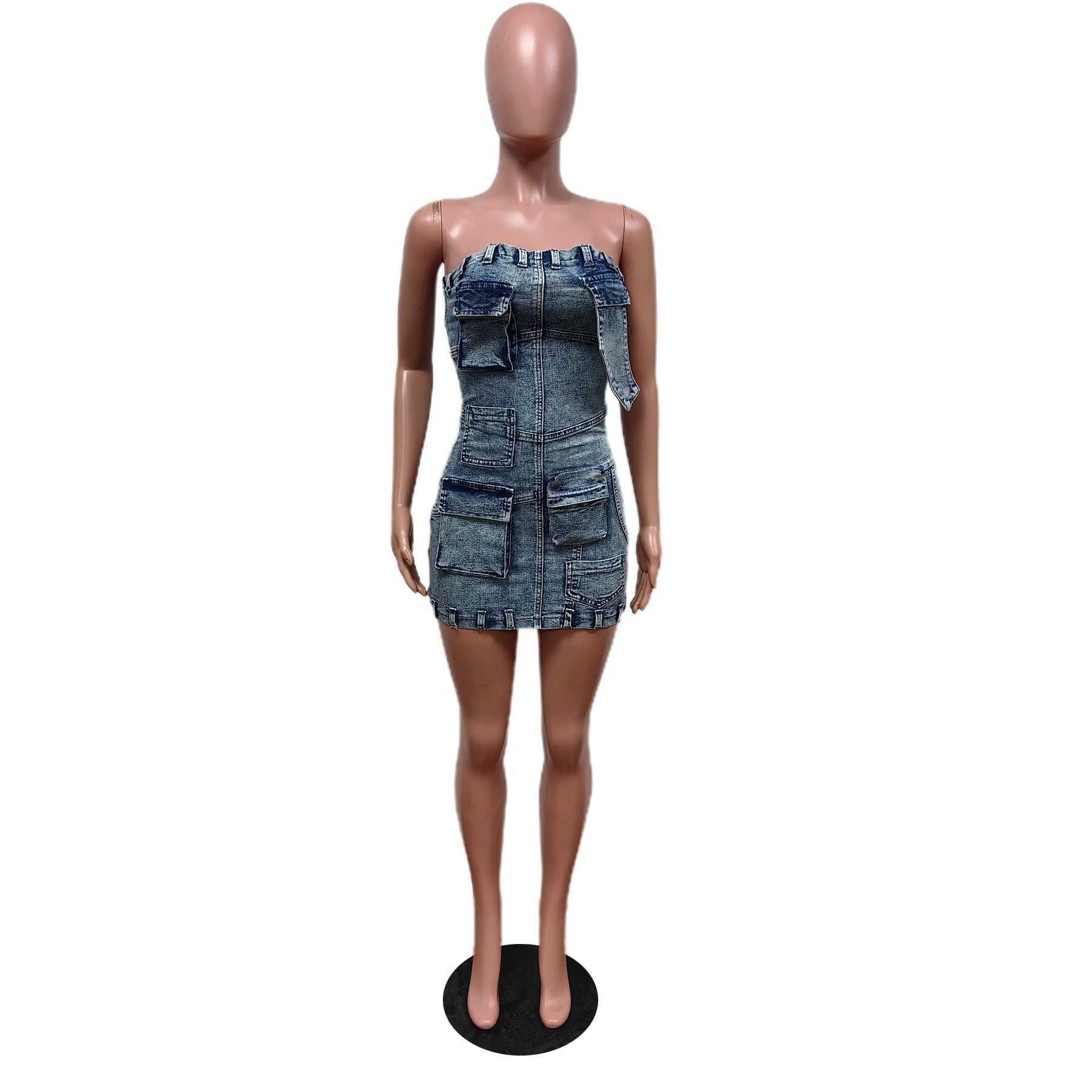 Strapless Pocket Slim Fit Denim Dress 5