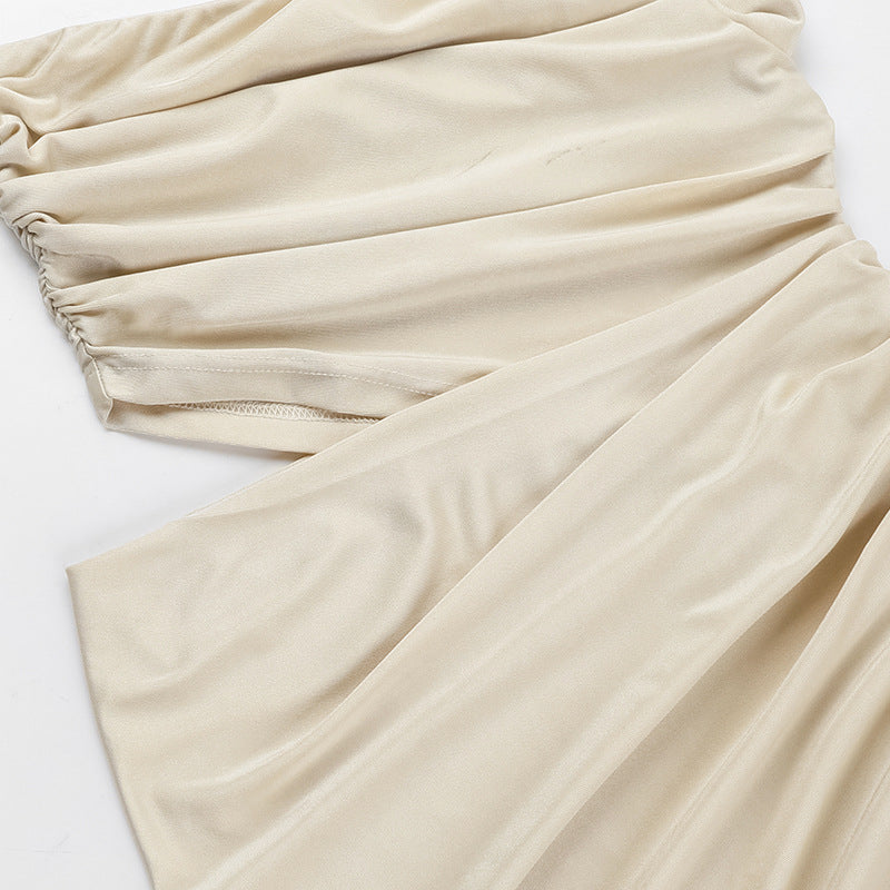 Spring Maxi Dress Chic Elegant Slim Strapless Hollow Out Ruched Dress 14