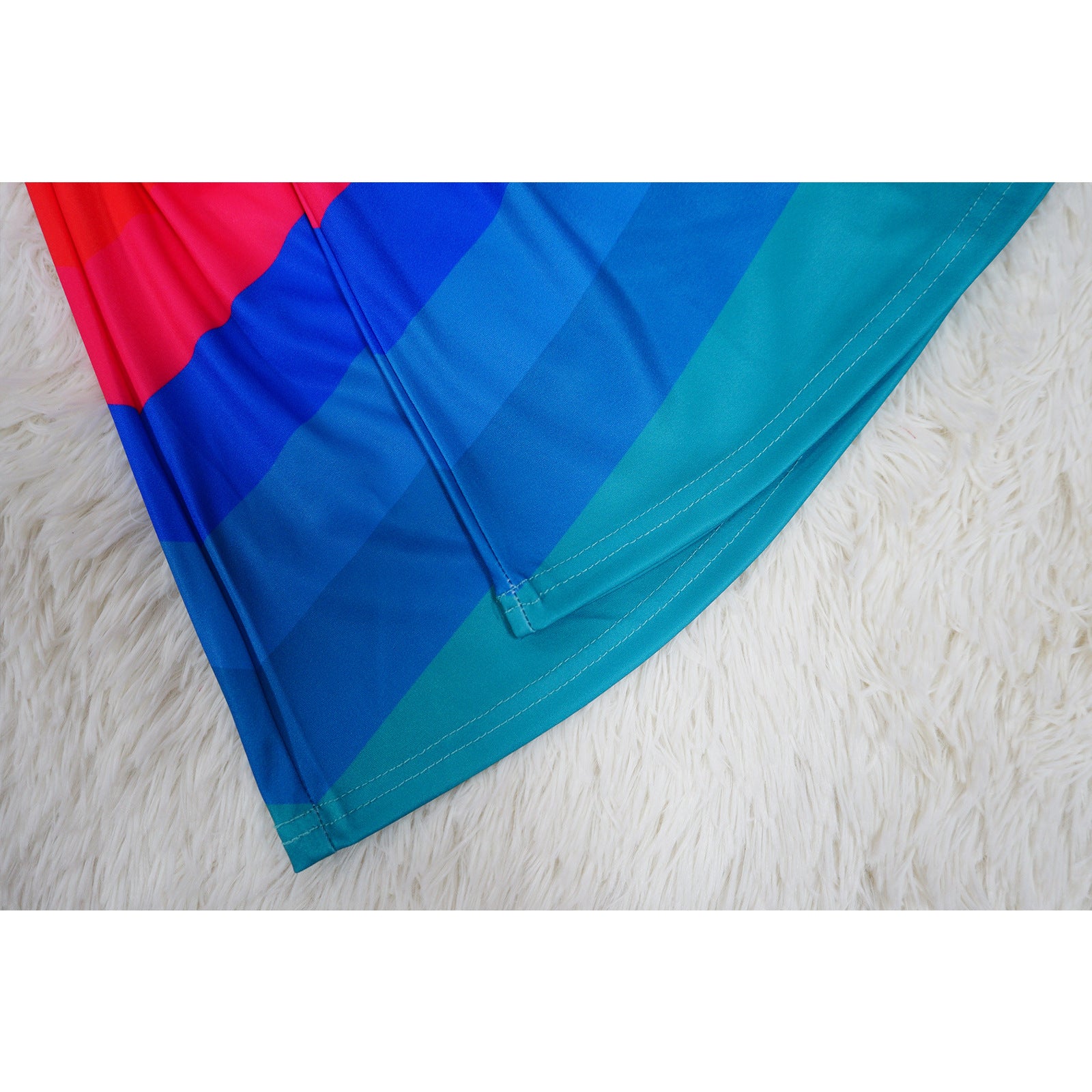 Women's Fashion V Neck Bell Bottom Sleeves Contrast Color Maxi Dress Slim Waist Dress 28