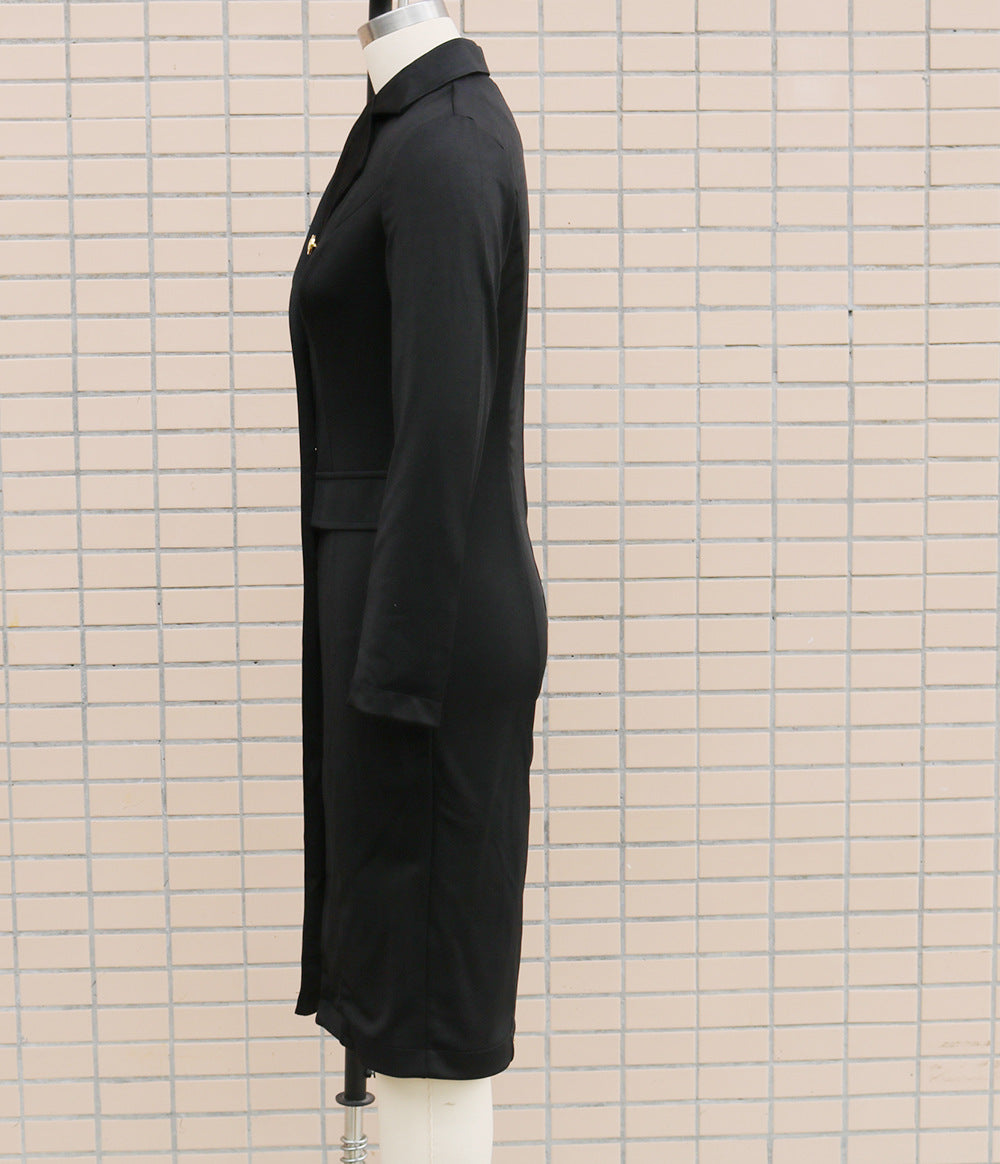 Women Autumn and Winter Long Sleeve Double Breasted Blazer Dress 16