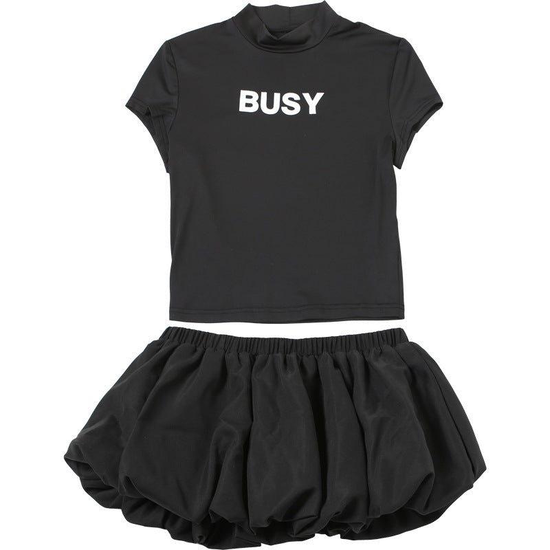 Women Summer Street Trend Round Neck Crop T-Shirt and Skirt Two-Piece Set 9