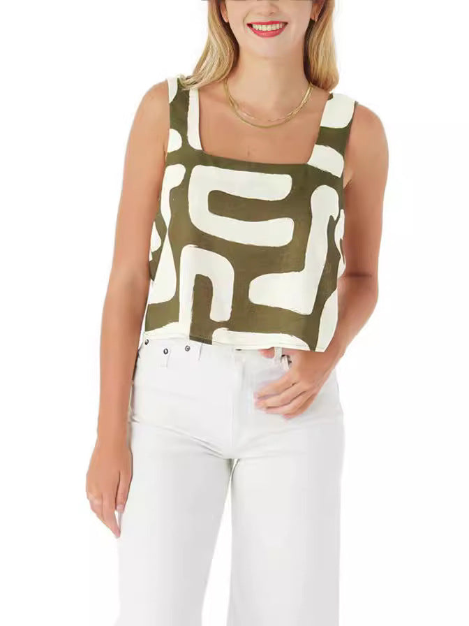 Women Printed Casual Tank Top and Shorts Two-piece Set 4