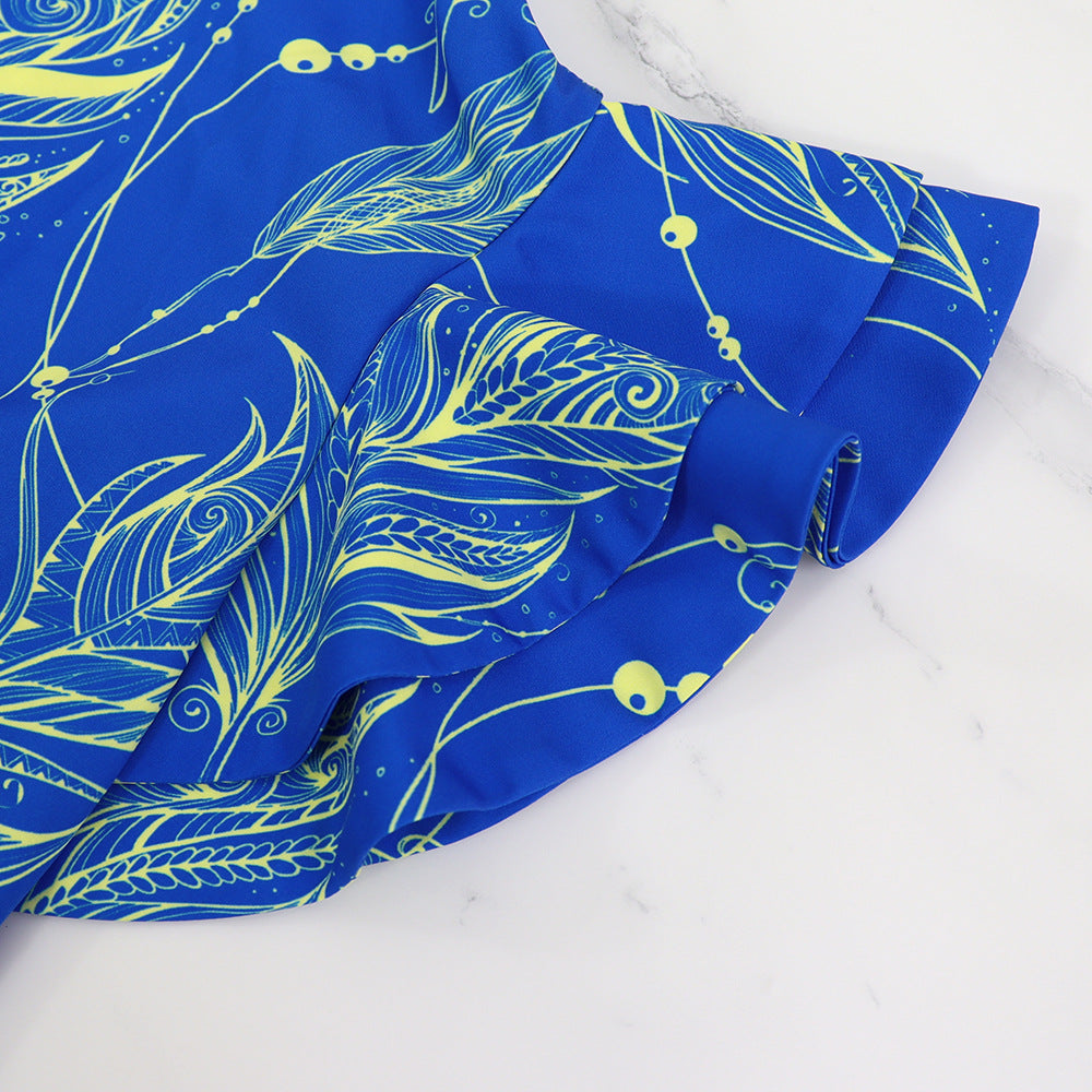 Ruffle Short Sleeve Slim Waist Chic Long Dress 7