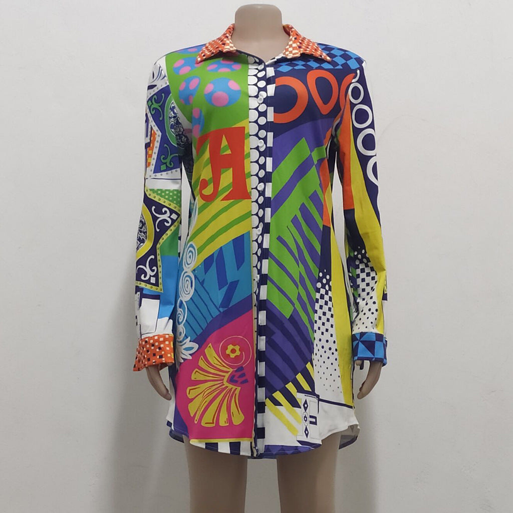 Casual Fashion Print Multicolor Women'S Shirt Dress 14
