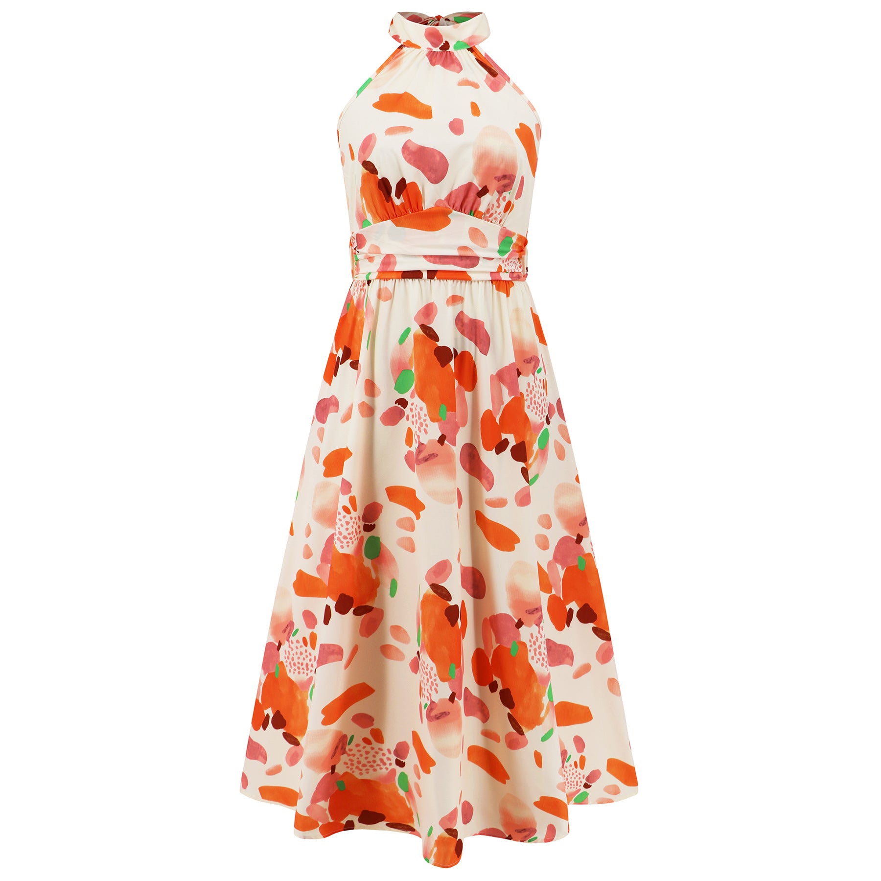 Women Sexy Stand Collar Sleeveless Printed Maxi Dress 12