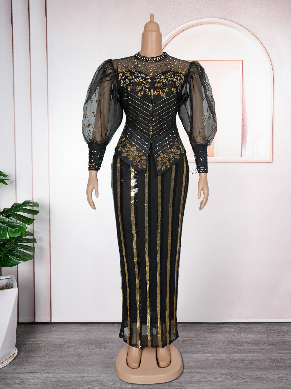 Plus Size African Women beaded formal party sequin dress 5