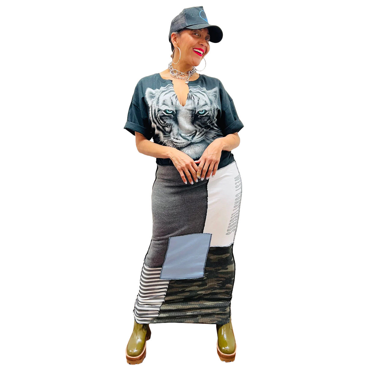 Women Printed Panel Short Sleeve Long Dress 8