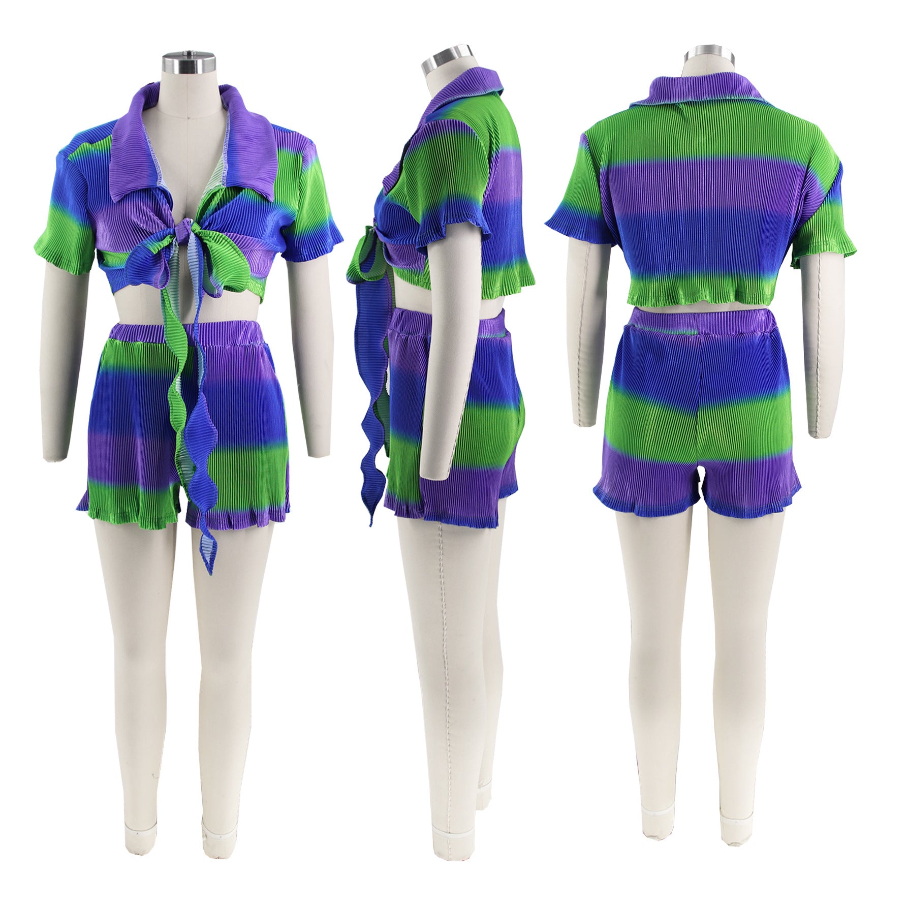 Fashion Gradient Multi-Color Print Two-Piece Shorts Set 6