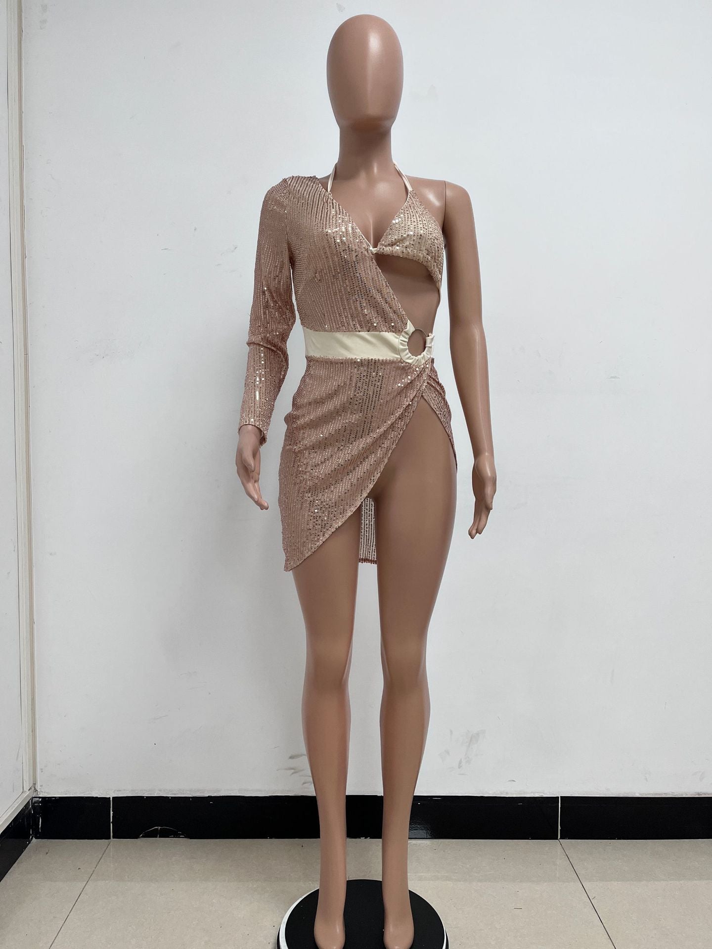 Skirt Summer Women's Sequin Bra Long Sleeve Low Back Dress Nightclub Two Piece Set 17