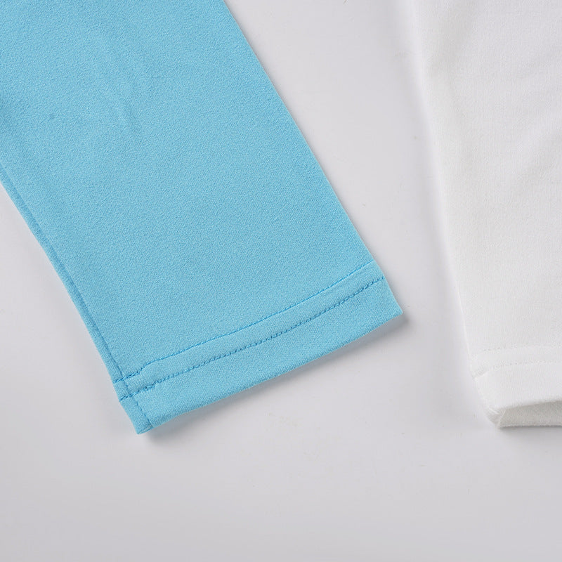 American Casual Sport Color Block Long Sleeve T-Shirt & Fold-Waist Pants Gym Three-Piece Set 13