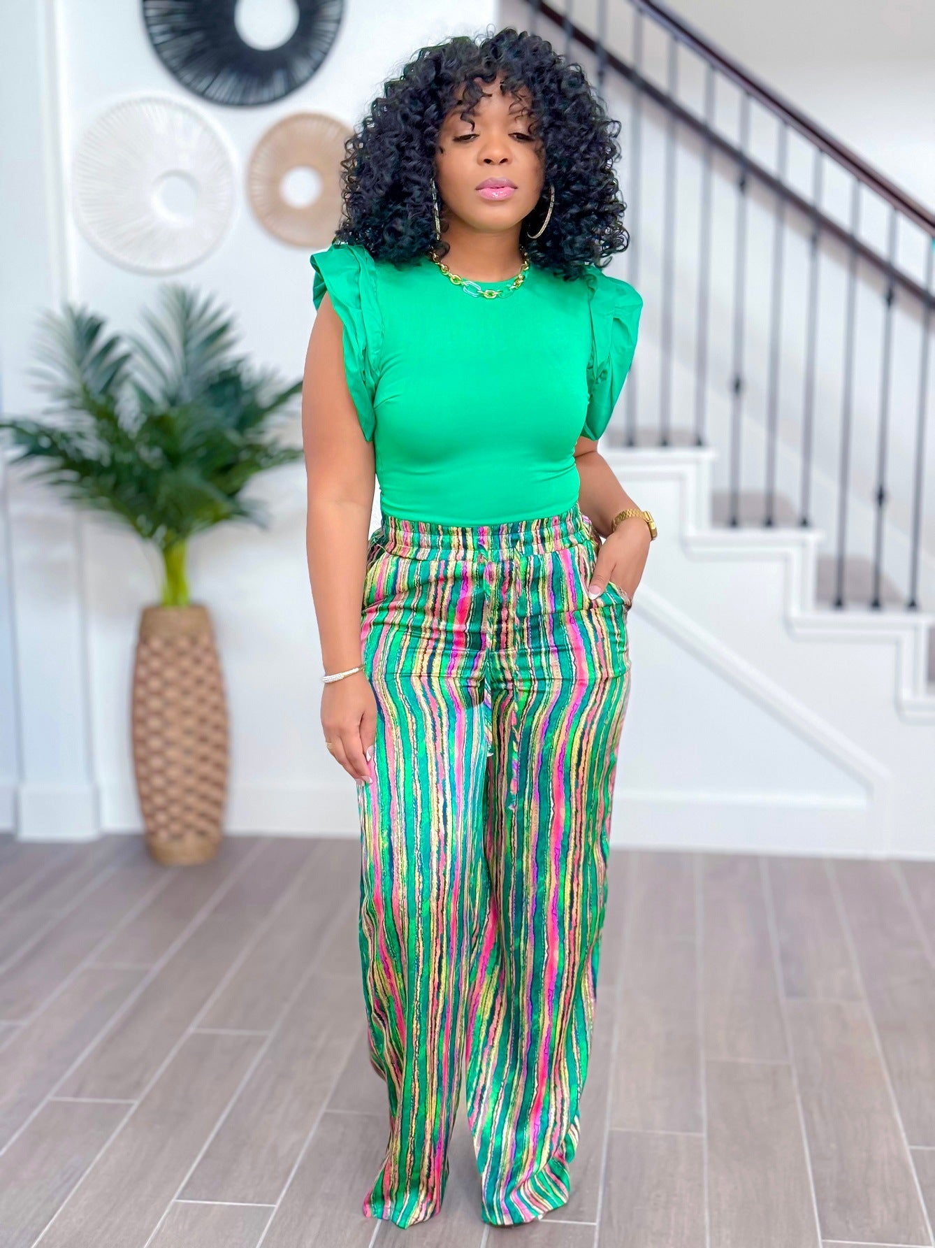 Women's loose Casual straight pants printed Chic elegant trousers 4