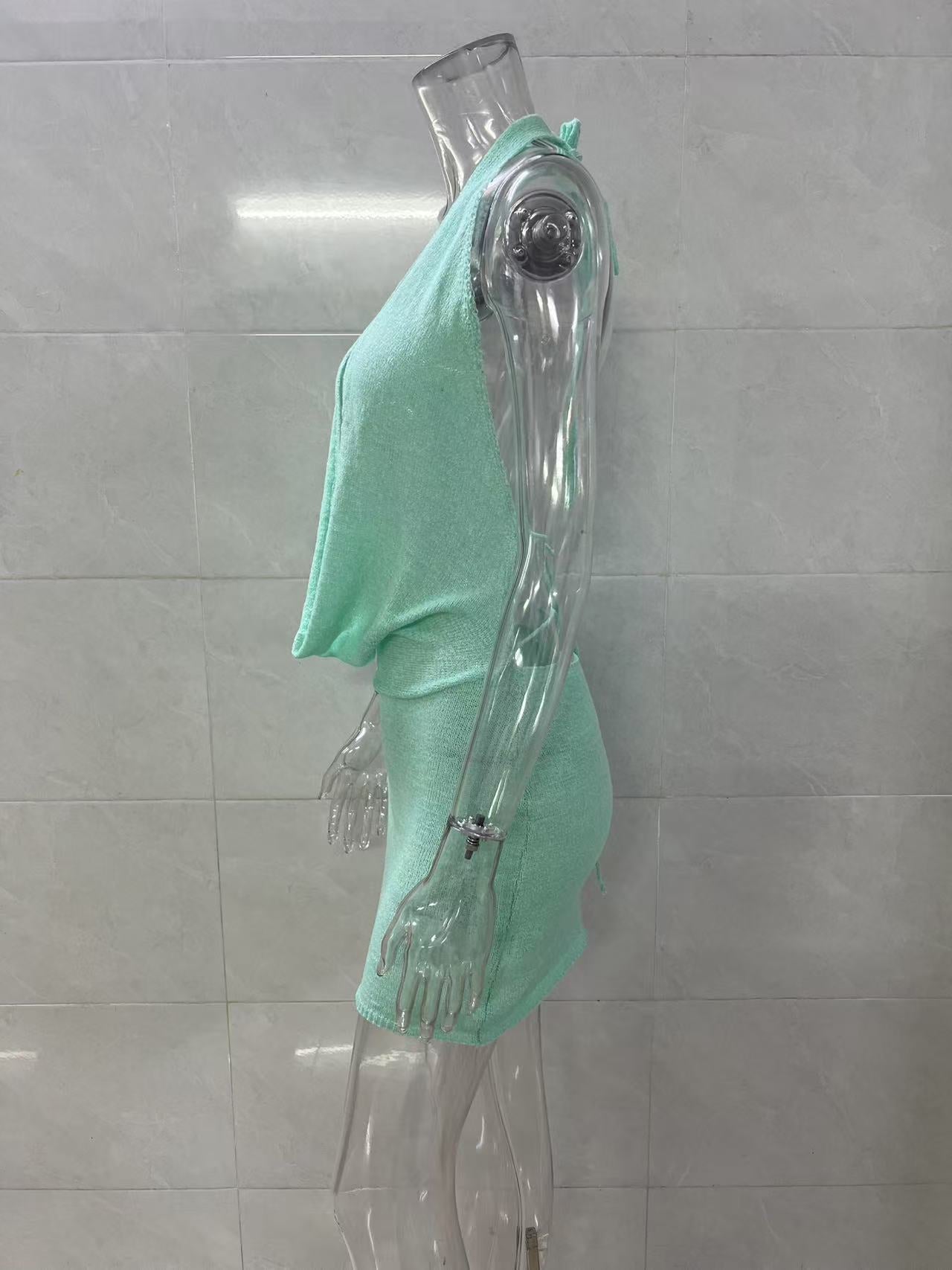 Sexy Low-Back Summer Style Halter Neck Lace-Up Knit Bodycon Mini Dress 11