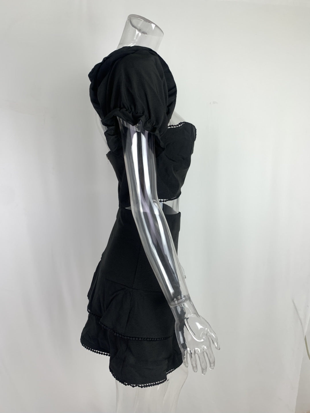 Women Sexy Printed Puff Sleeve Top and Skirt Casual Two-piece Set 12