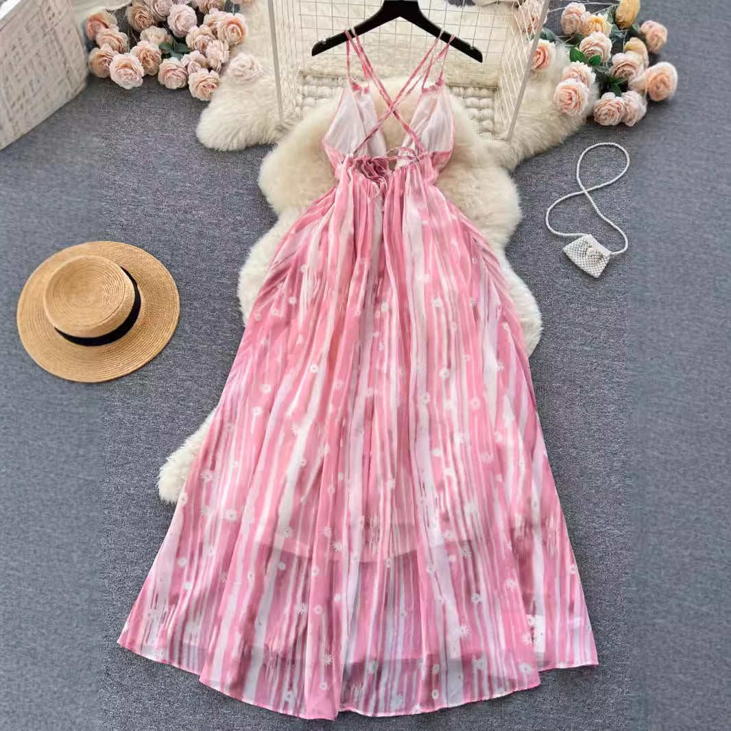 Women Sexy Strappy Holidays V-Neck Backless Dress 5