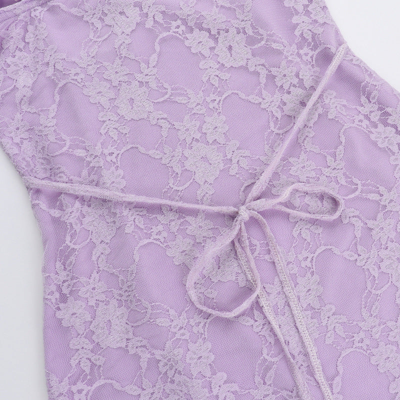 Women Strap Lace Patchwork Sexy Slit Dress 15