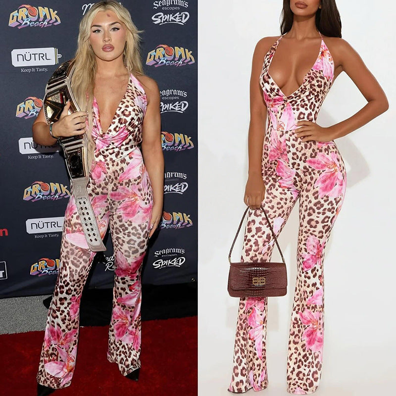 Women Fall Sexy Sleeveless Halter Neck Backless Jumpsuit 5