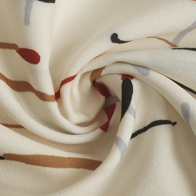 Women Summer Contrast Turndown Collar Line Print Shirt 9