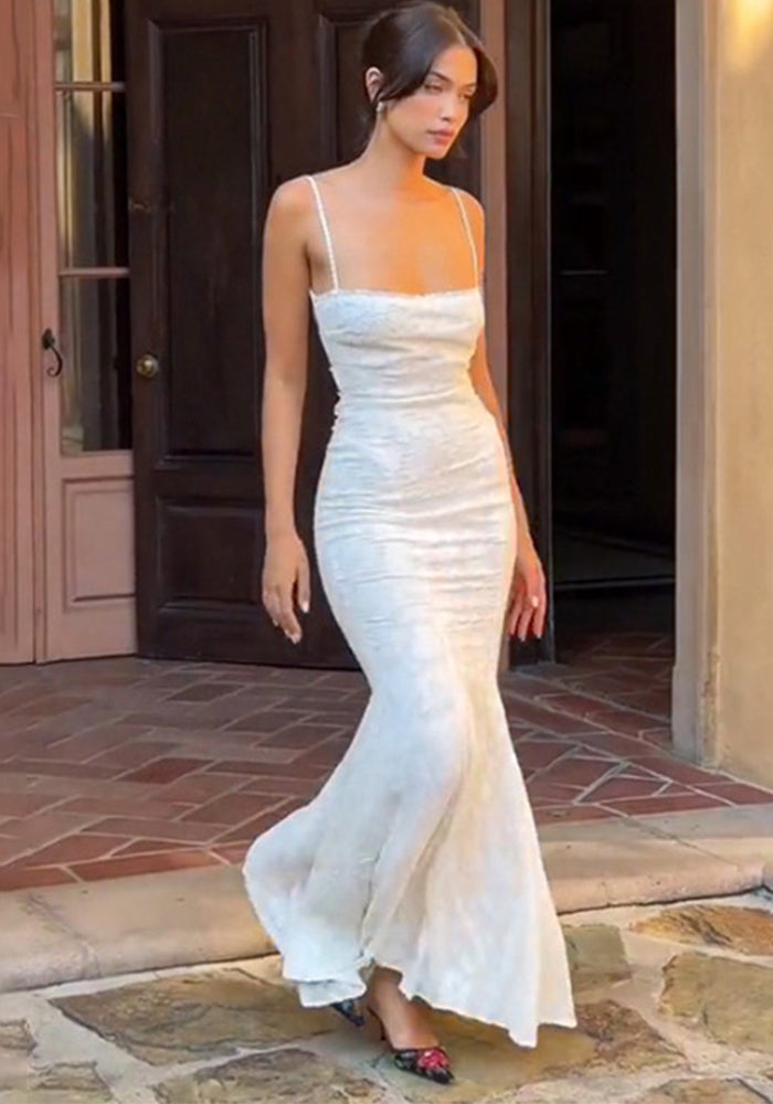 Summer Sexy Fashionable Jacquard Strap Low Back Mermaid Long Dress