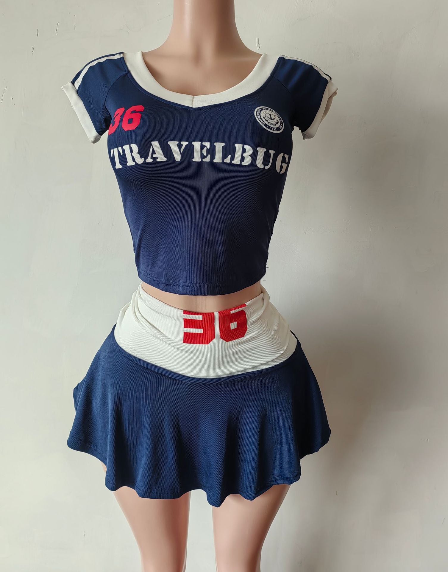 Fashionable Women's Printed Casual Sports Crop Top Skirt Two Piece Set 6