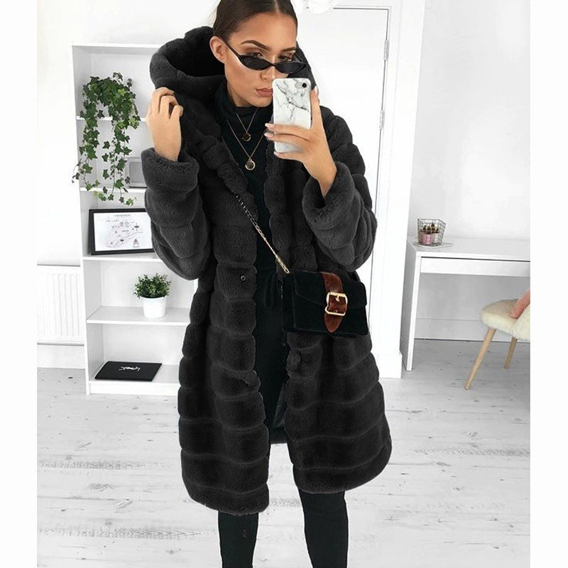 Fur Autumn Winter Faux Fur Long Hooded Fur Coat Women'S Coats 9