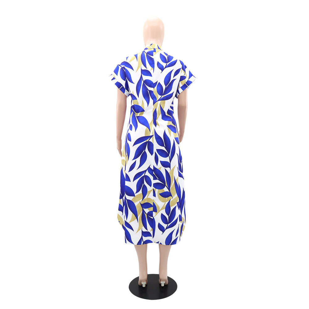 Summer Women Fashion Printed Short Sleeve Casual Shirt Dress 5