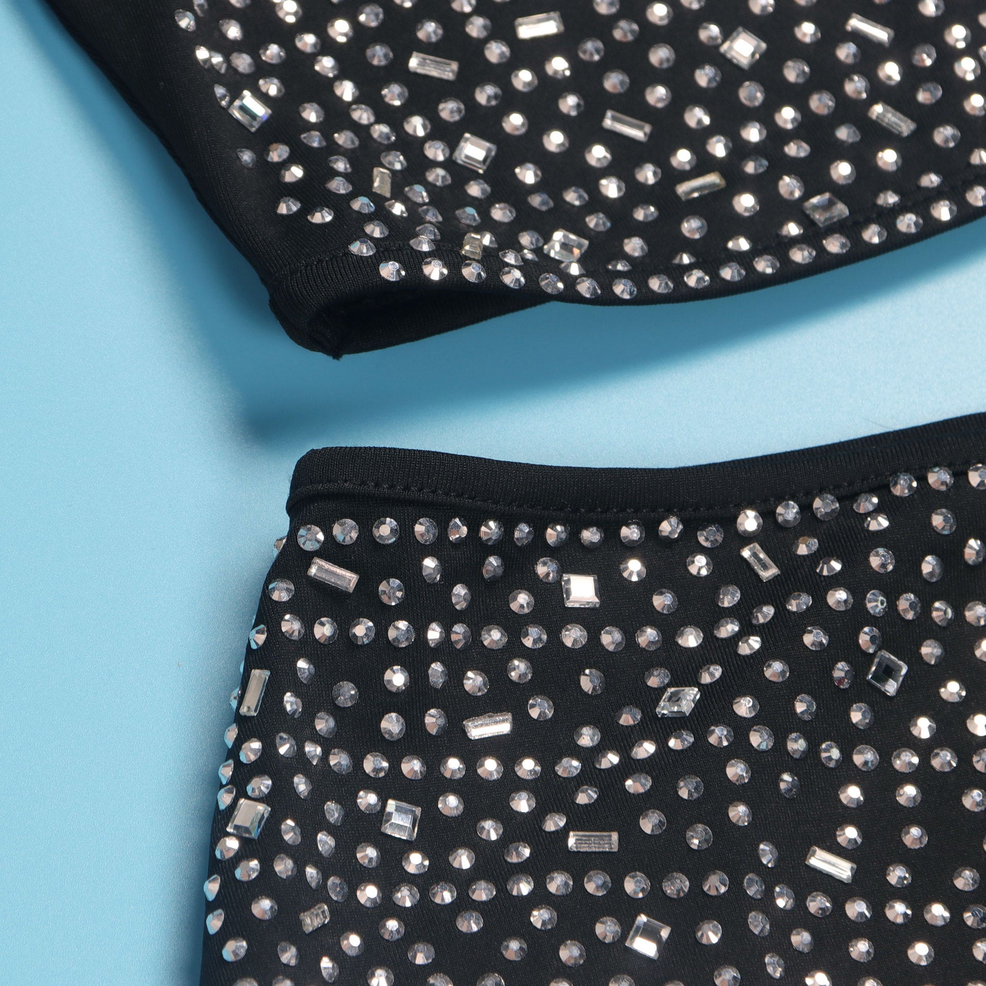 Sexy Beaded Tight Fitting Stretch Long Sleeve Top Bodycon Mermaid Skirt Suit 26