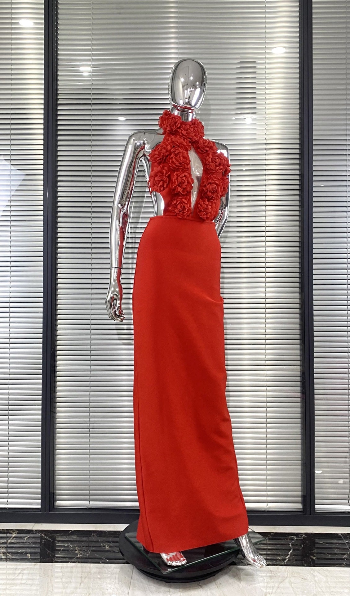 Women Floral Sexy Hollow Backless Halter Neck Red Summer Party and Holiday Bandage Dress 11