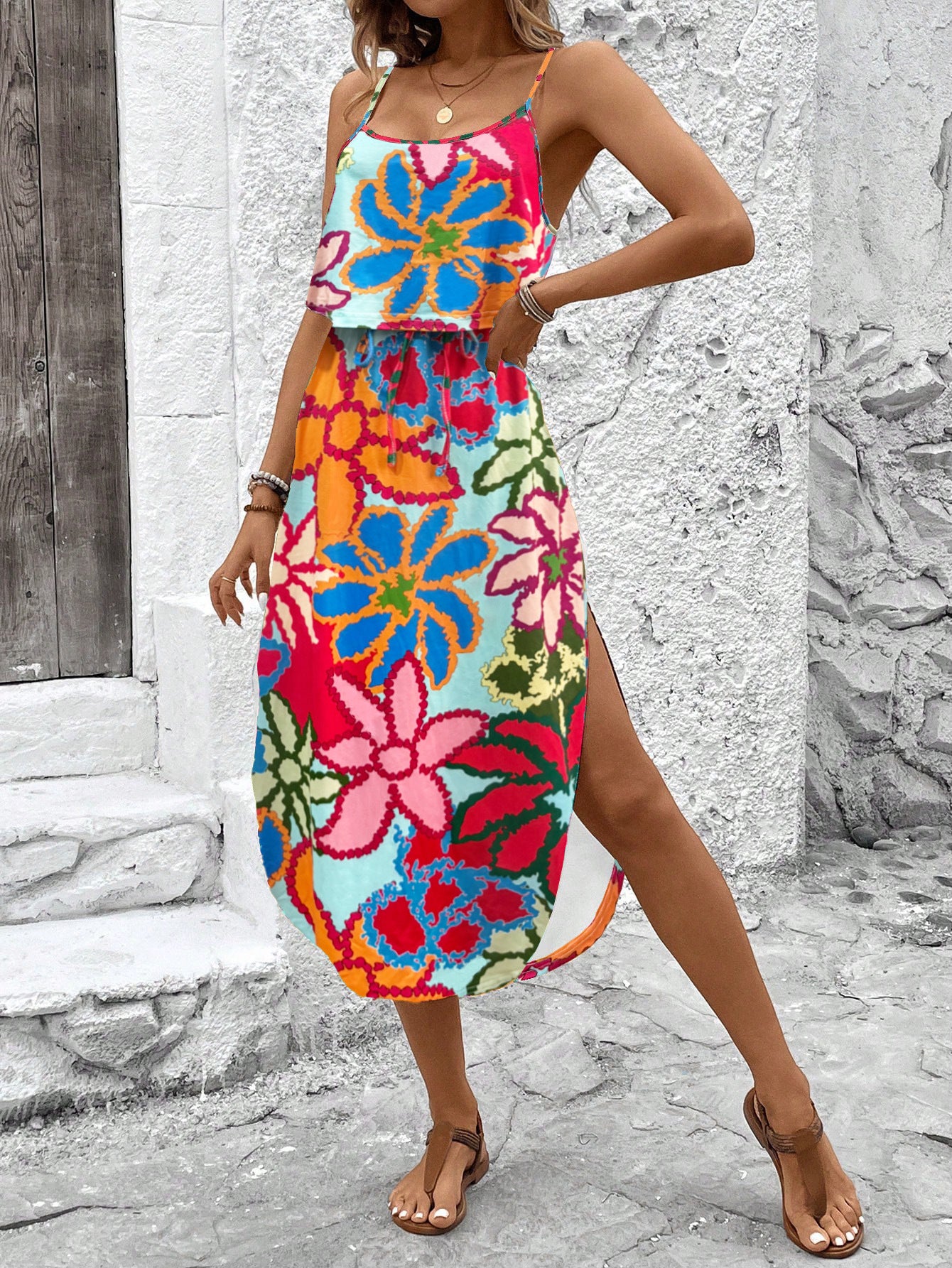 Women's Summer Sleeveless Asymmetric Print Dress