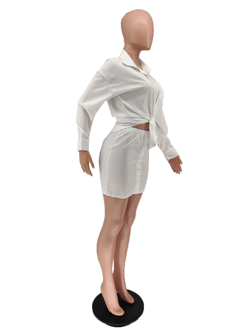 Women Casual Solid Shirt and Skirt Two-Piece Set 24