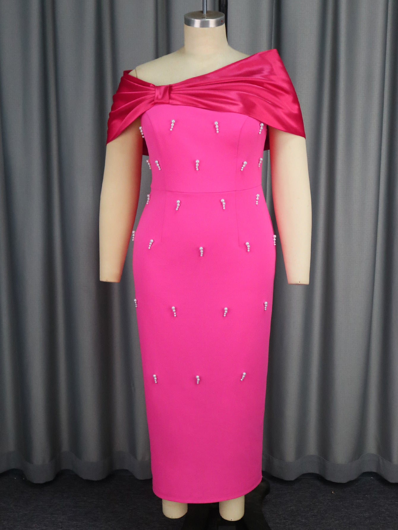 Spring Summer Bow Off Shoulder Beaded Party Cocktail Dress 8