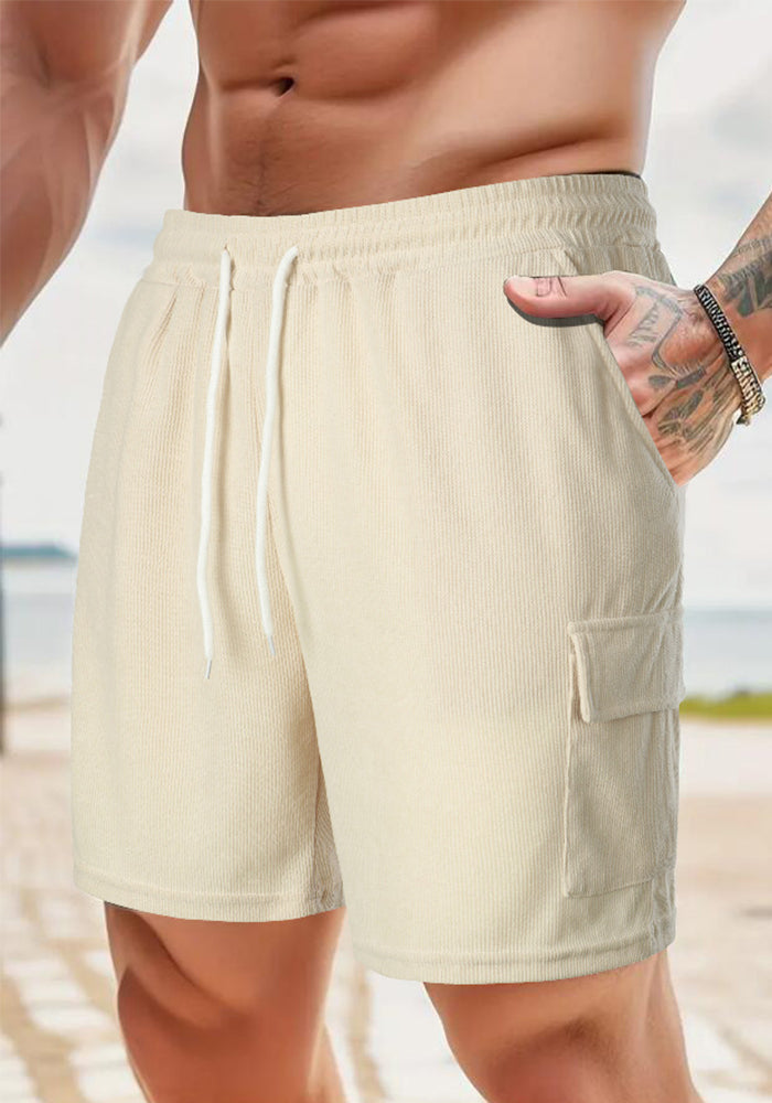 Summer Men's Solid Color Drawstring Casual Shorts