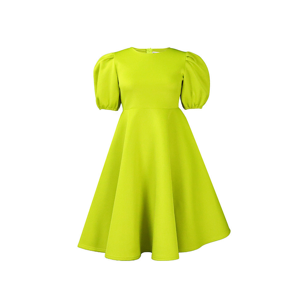 Women Round Neck Puff Sleeve Dress 13