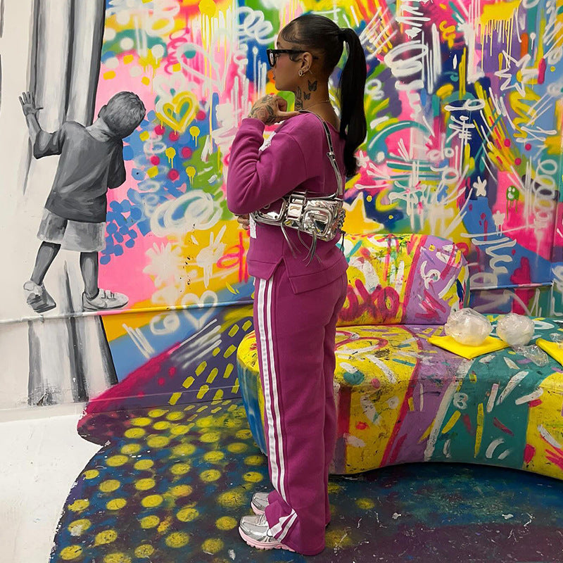 Women Fall/Winter Digital Print Off Shoulder Top and Pants Two Piece Set 5