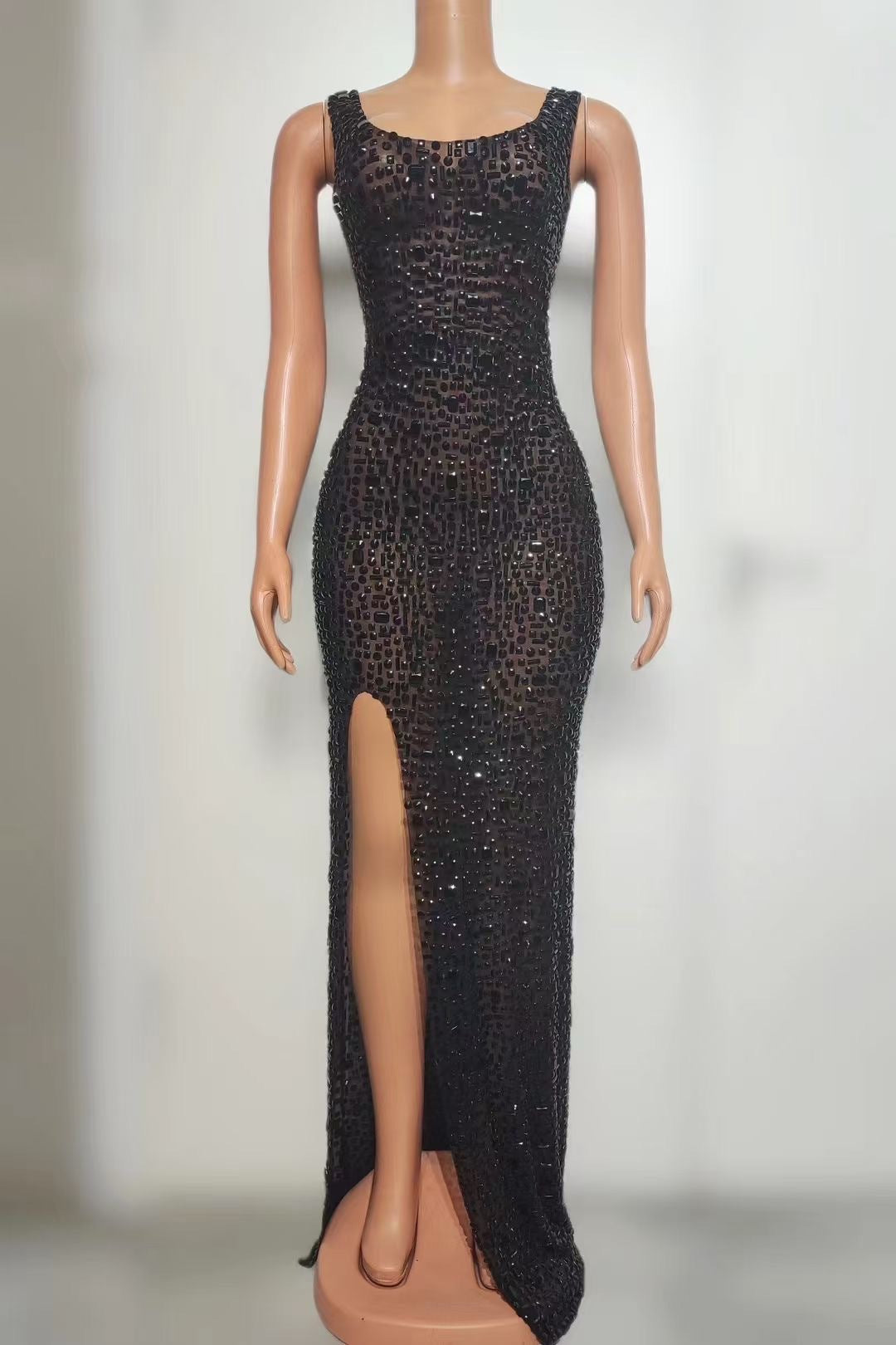 Women sexy party leg-revealing sparkling rhinestone evening dress 9