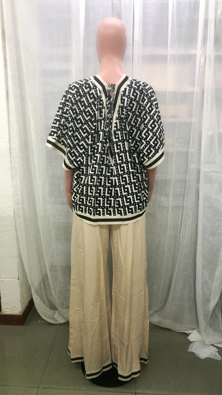 Women'S Casualprint V-Neck Loose Top + Elastic Waist Wide Leg Pants Set 7