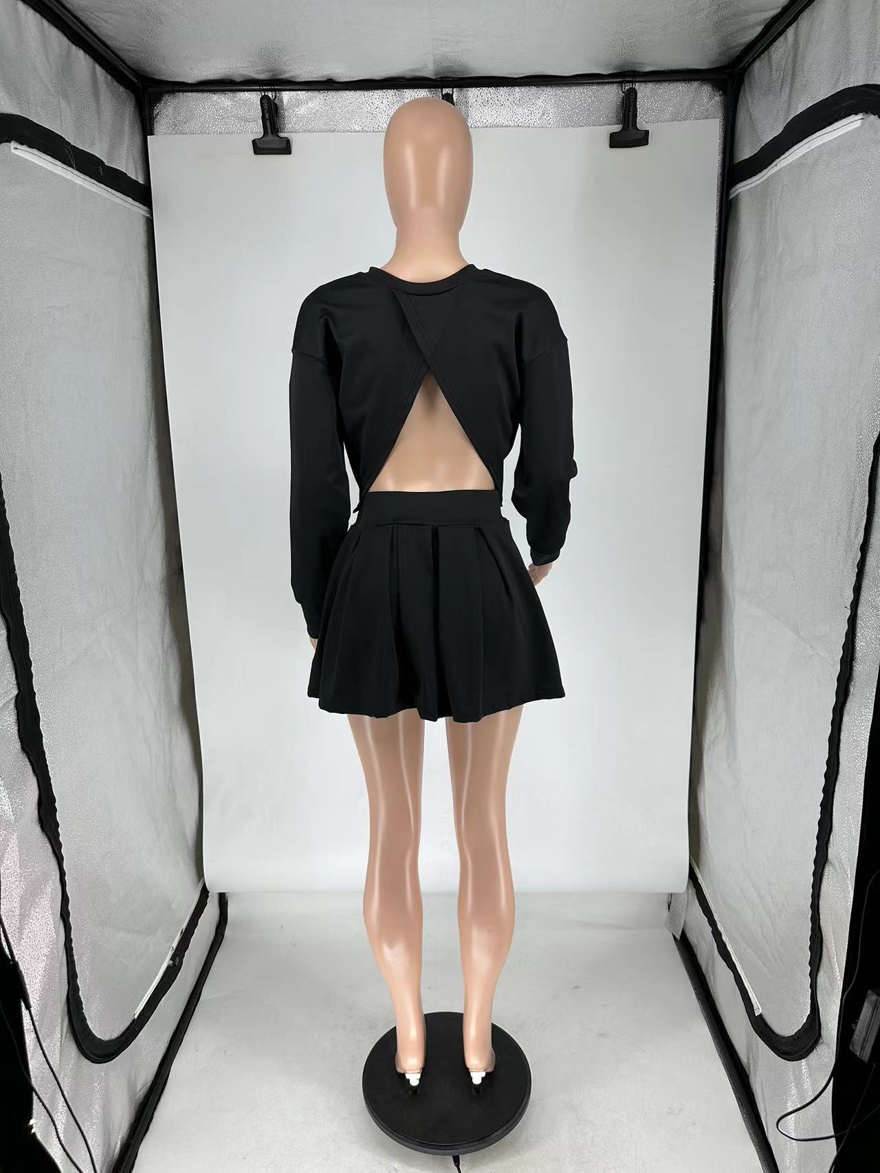 Women's Summer Low Back Top Pleated Skirt Two-Piece Set 11