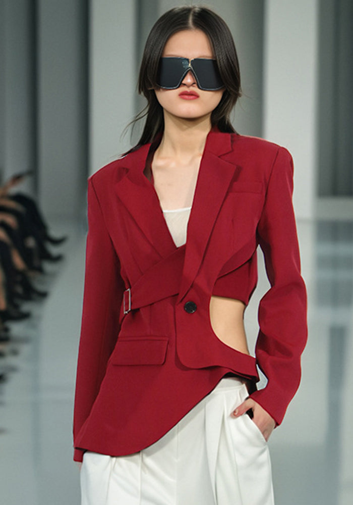 Women hollow open waist hollow V-neck blazer