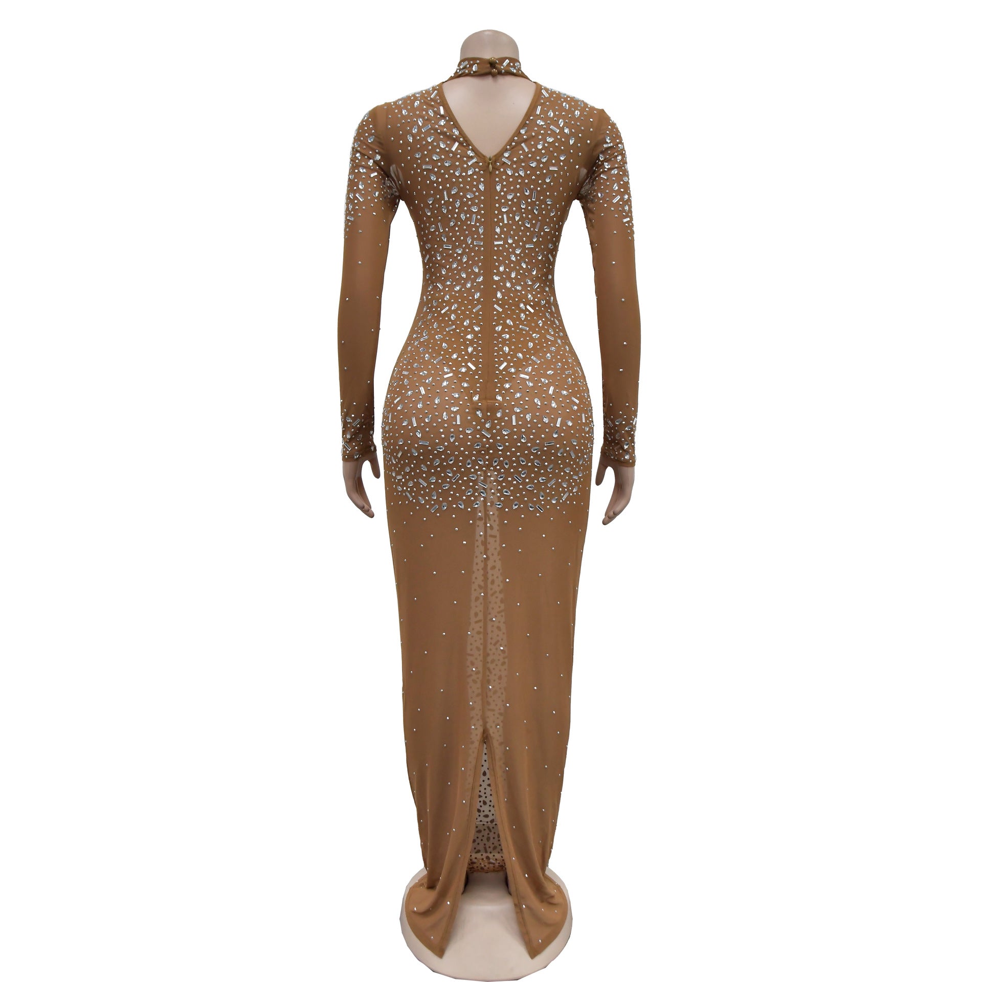 Women Solid mesh Beaded long sleeve dress 12