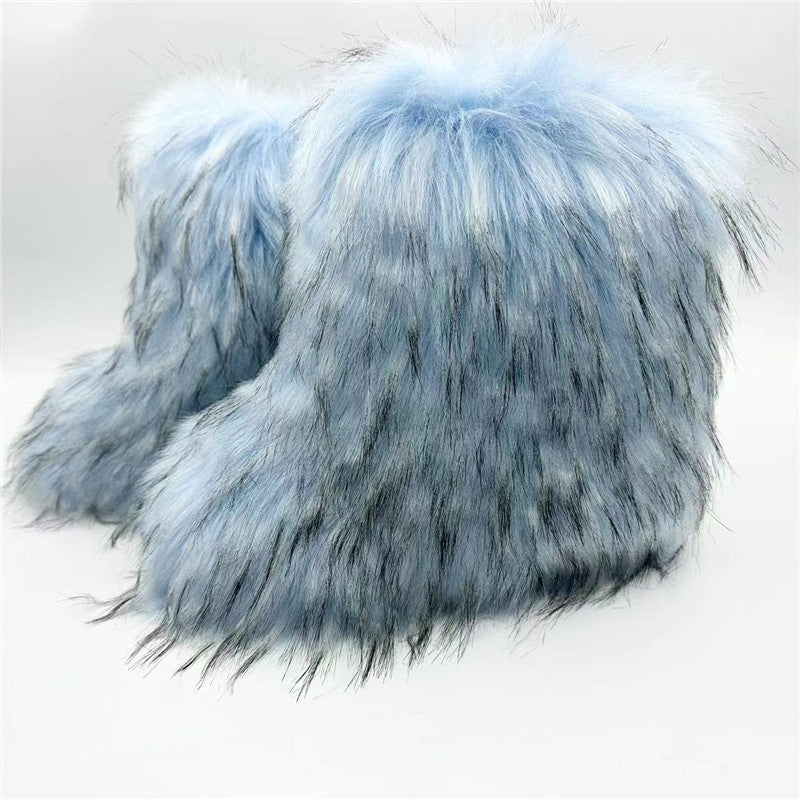 Women Furry Mid-length Snow Boots 19