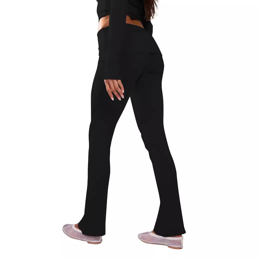 Women Off Shoulder Top Bell Bottom Pants Solid Pants Two-Piece Set 6