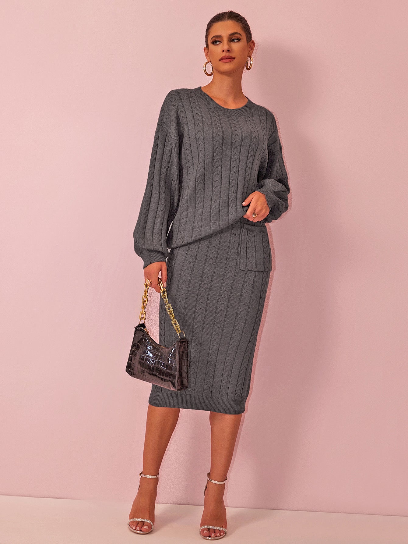 Autumn Winter Women's Clothing Fashionable Knit Sweater Skirt Women's Suit 5