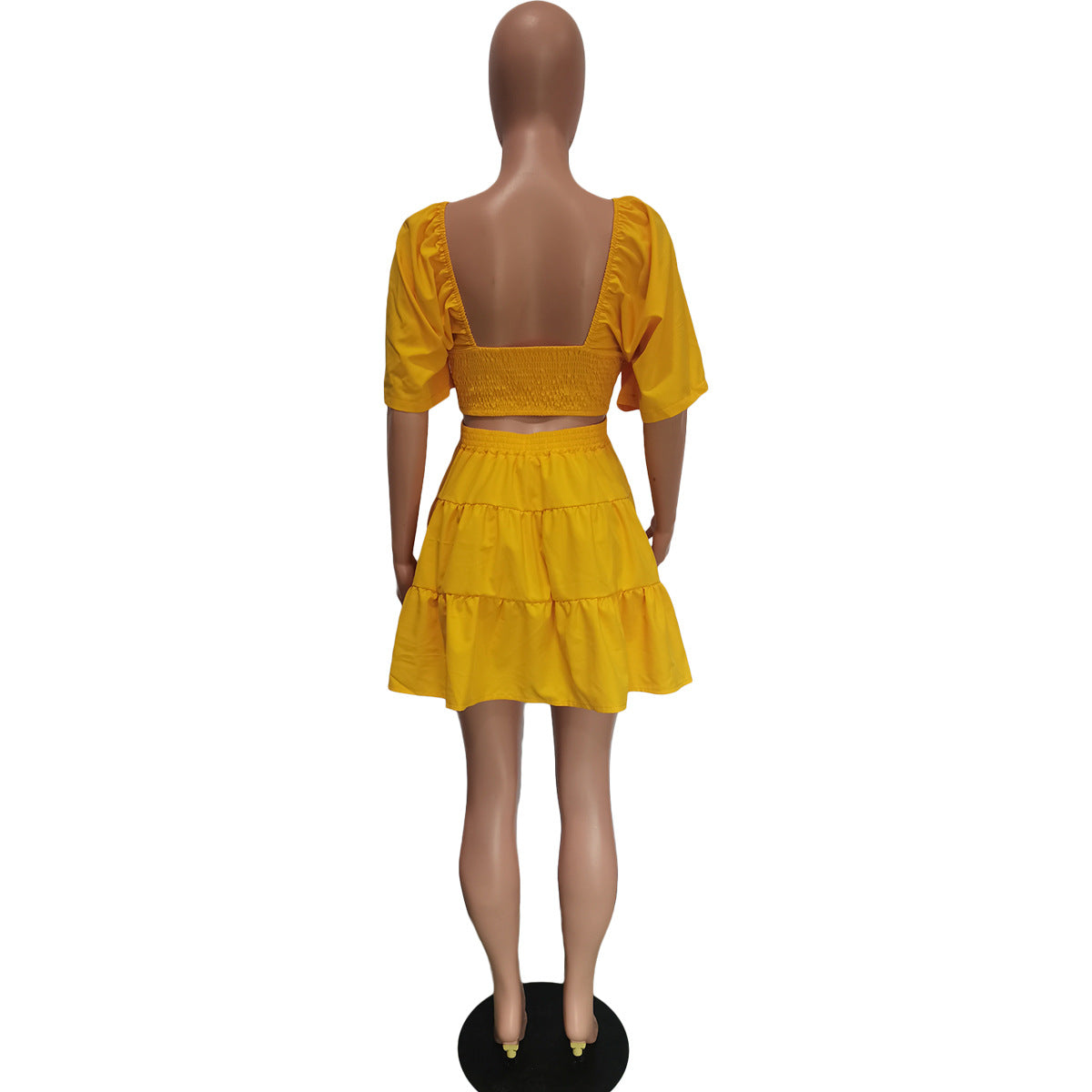 Women Summer Solid Square Neck Cutout Ruffle Dress 8