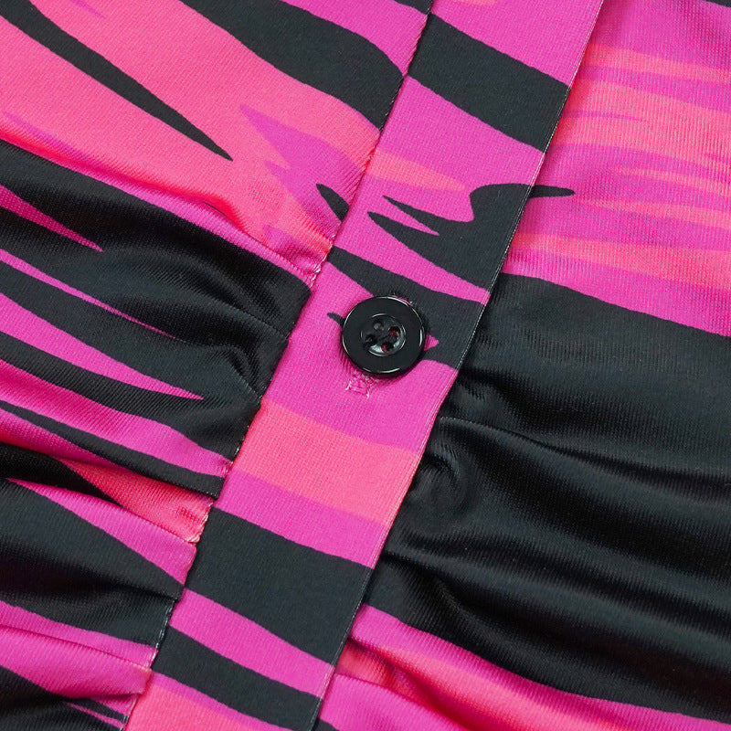 Women's Spring And Summer Printed Fashion Casual Pleated Long Sleeve Slim Chic Long Dress 20