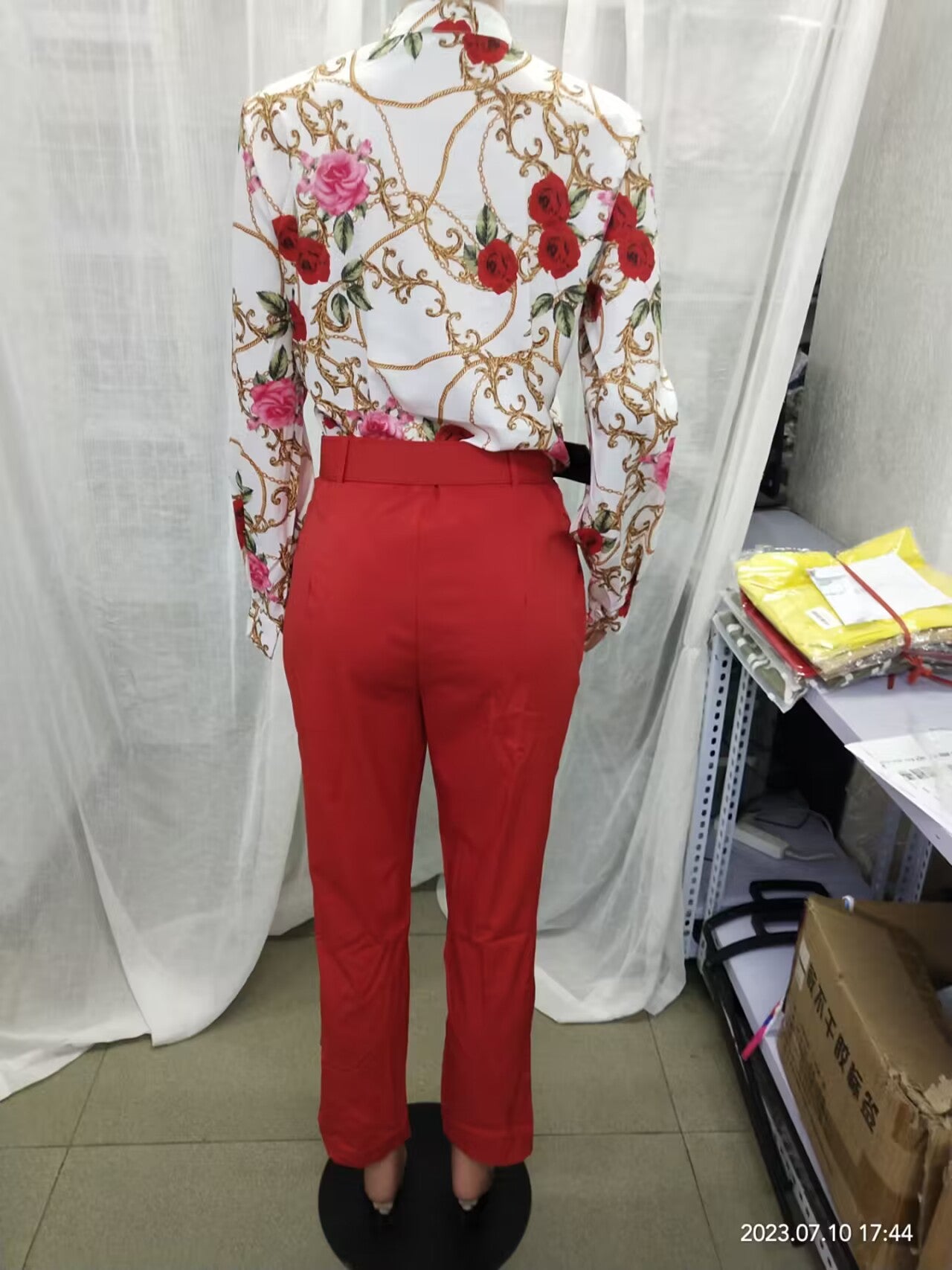 Women Long Sleeve Printed Shirt + Solid Pant Casual Two-Piece Set (No Jacket) 21