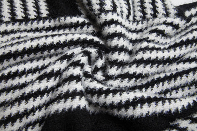 Women winter bat sleeve black striped knitting shawl sweater 22